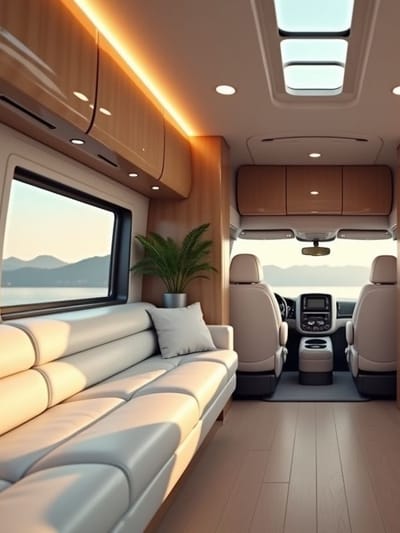 interior of a luxury RV showcasing the idea of Luxury RV Accessories